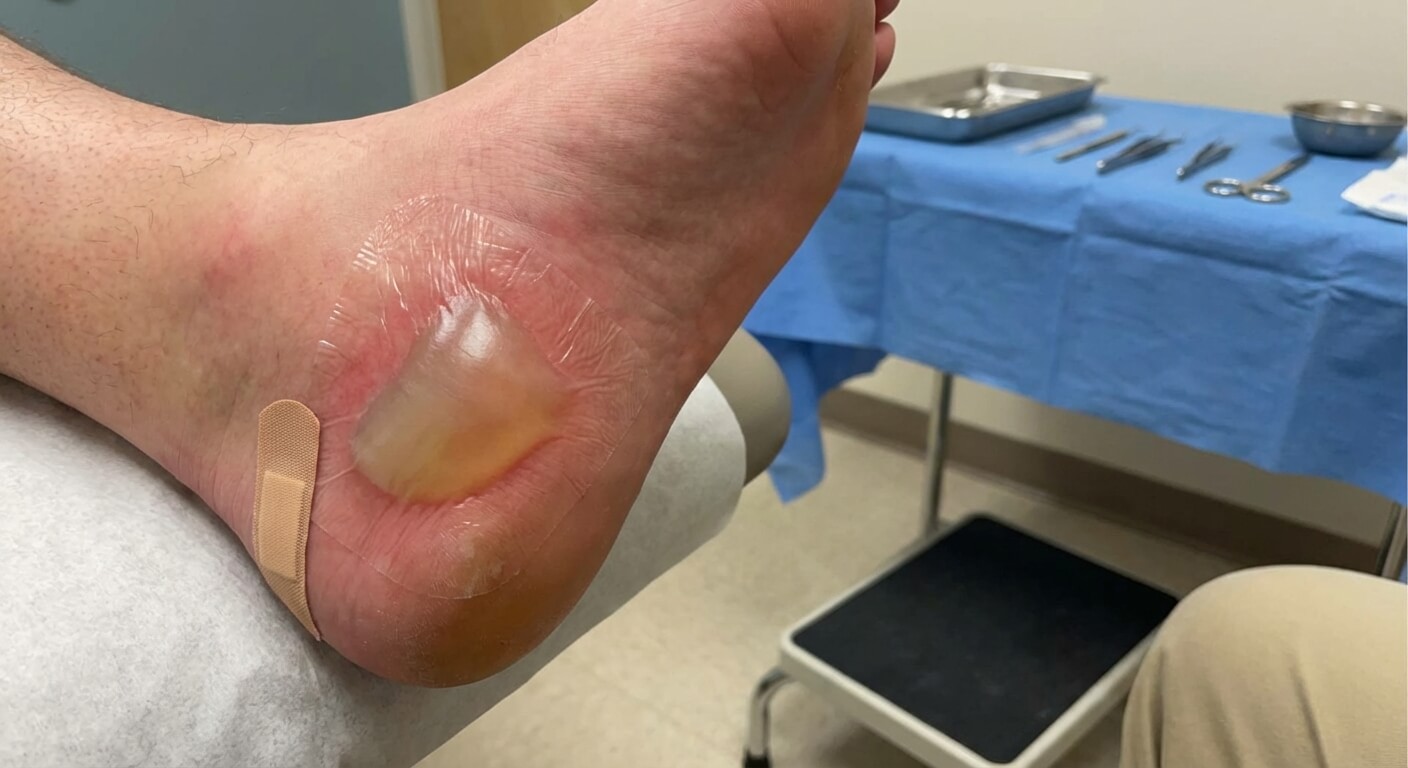 Grosse cloque apparue suite au traitement d'une verrue plantaire par azote liquide chez le dermatologue