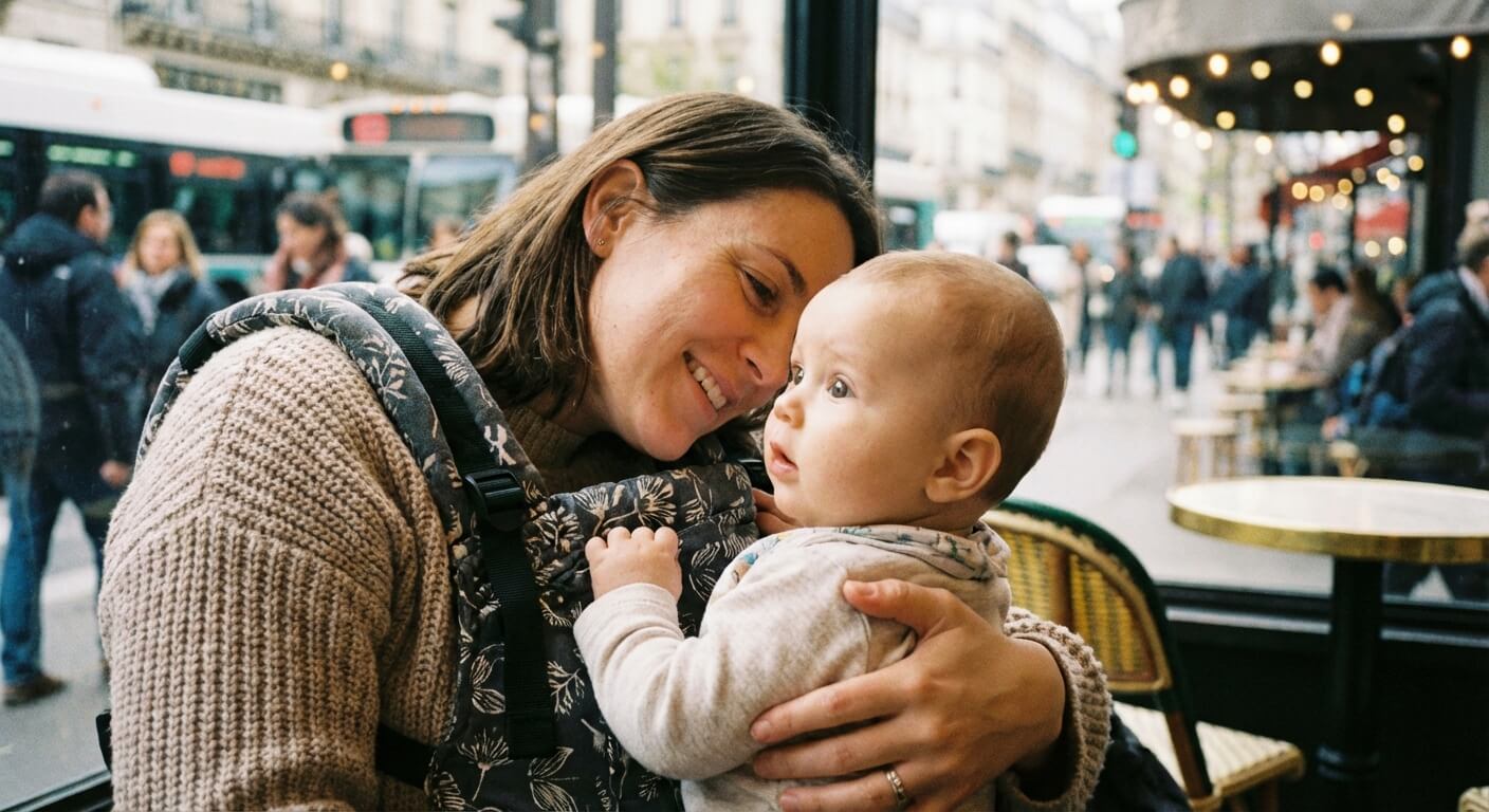 Maman essayant d'établir un contact visuel avec son bébé qui tourne la tête pour observer son environnement