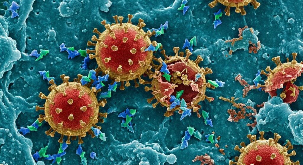 Peut-on aller à la piscine avec de l'herpès ? Risques et précautions 3 Représentation microscopique de l'inactivation du virus Herpes Simplex par le chlore dans l'eau de baignade