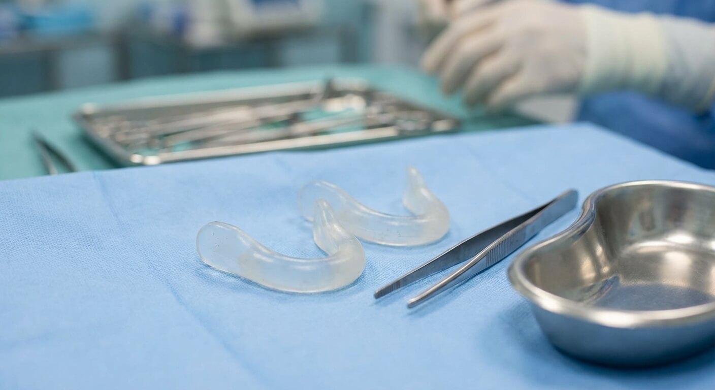 Attelles nasales internes en silicone souple retirées après une chirurgie de la cloison