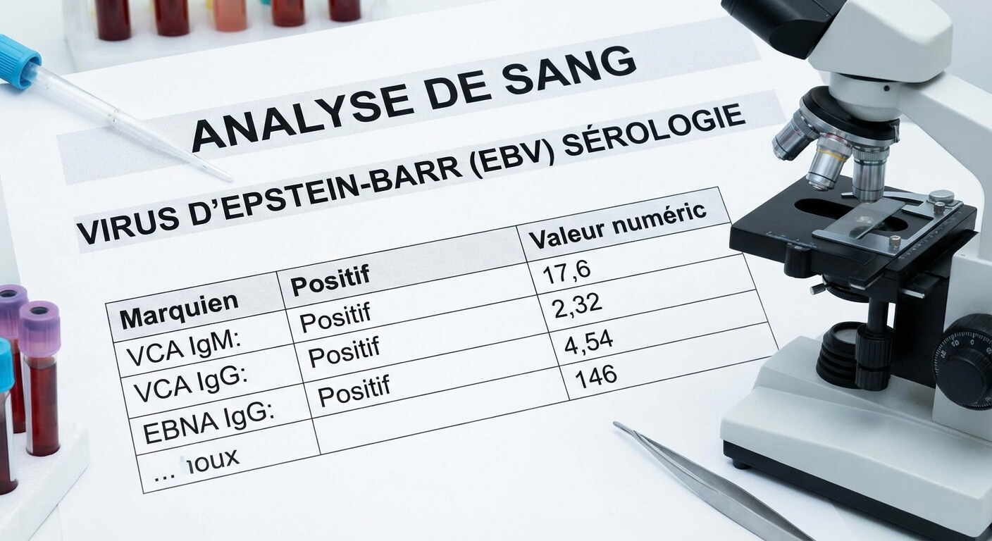 Analyse de sang montrant les marqueurs sérologiques du virus d'Epstein-Barr