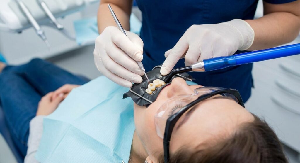 Geste de prophylaxie consistant à sceller les sillons d'une molaire pour prévenir la carie