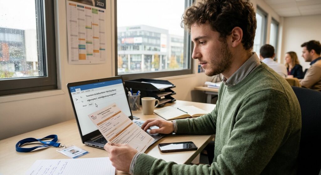 Alternant envoyant son certificat médical à son entreprise et à son école