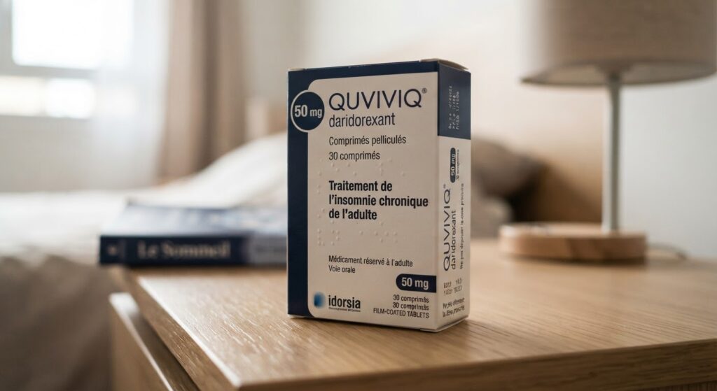 Quviviq avis : bénéfices, limites et effets secondaires 2 Boîte de Quviviq 50 mg pour le traitement de l'insomnie chronique de l'adulte.