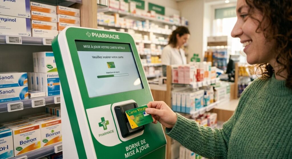 Consultation du compte Ameli sur smartphone pour gestion de la carte Vitale.