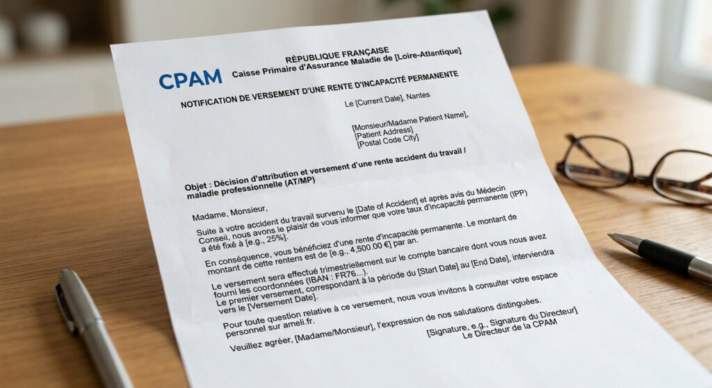 Rente pour maladie professionnelle du nerf ulnaire : indemnités et taux d'IPP 3 Notification de versement d'une rente d'incapacité permanente adressée par la CPAM.