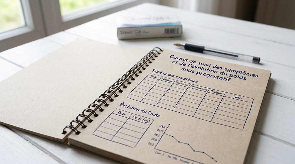 Carnet de suivi des symptômes et de l'évolution du poids sous progestatif.