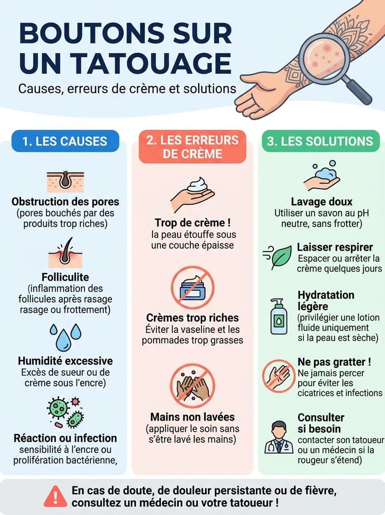 Boutons sur un tatouage : causes, erreurs de crème et solutions 4