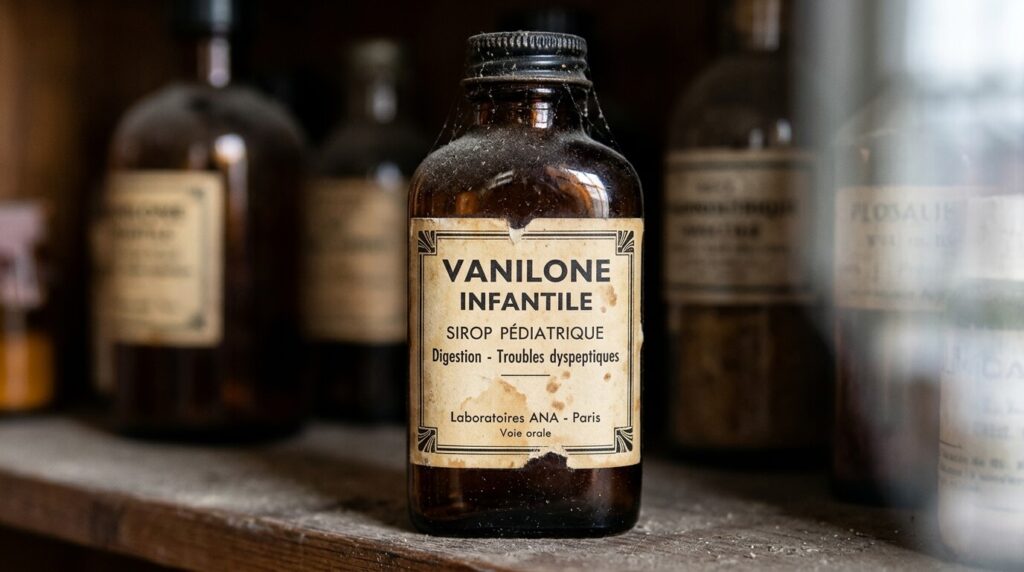 Vanilone existe-t-il encore ? Arrêt du Vanilone Infantile et alternatives 2 Ancien flacon de sirop pédiatrique Vanilone retiré du marché pharmaceutique.